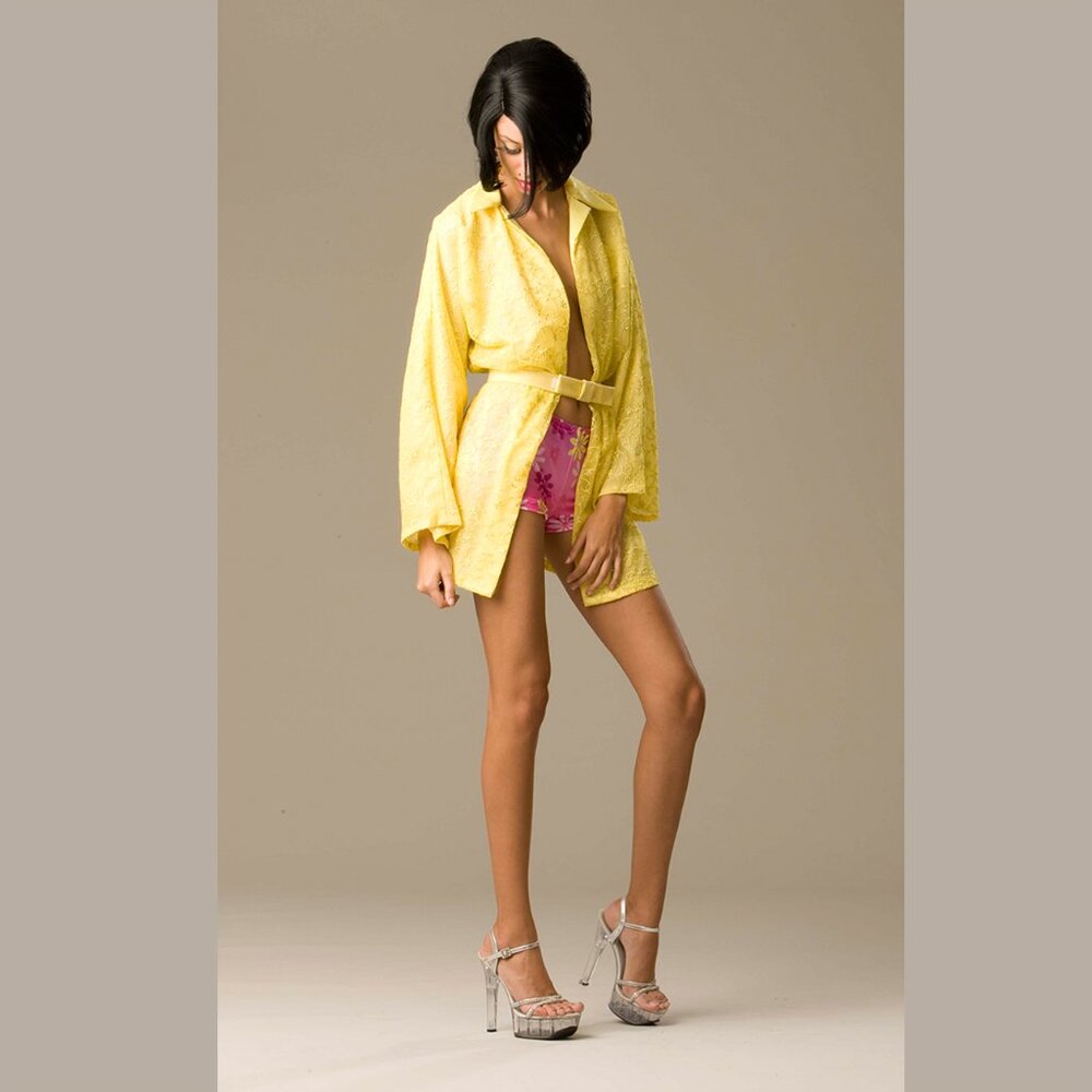LEMON-YELLOW KIMONO-STYLE ROBE/SHIRT - Picture 2 of 11